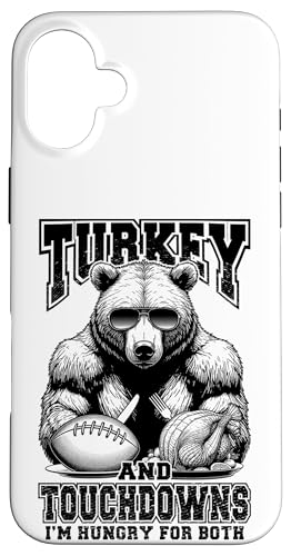 Hülle für iPhone 16 Plus Truthahn & Touchdowns Lustiger Thanksgiving Hungriger Bär Fußball von Grandio Design Happy Thanksgiving Turkey Designs