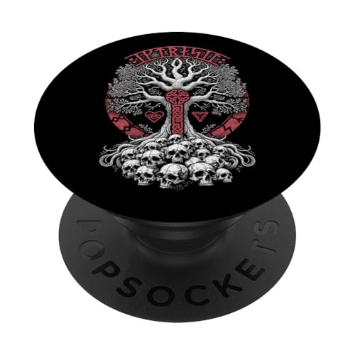 Yggdrasil Heiliger Baum des Lebens nordische Mythologie Totenköpfe Runen PopSockets Klebender PopGrip von Grandio Design Norse Viking Warrior Gifts