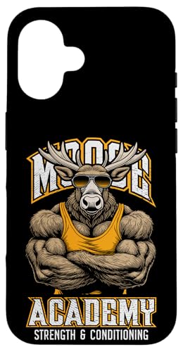 Hülle für iPhone 16 Moose Gym Funny Elk Stag Academy Kraft- und Konditionstraining von Grandio Design Sports Training And Fitness