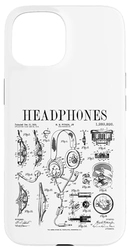 Hülle für iPhone 15 Audio Kopfhörer Vintage Patent DJ Gamer Podcaster Musik von Grandio Design Vintage Patent Drawing Gifts