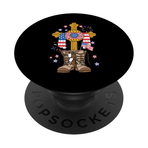 Memorial Day USA Amerikanische Flagge Patriotische Soldaten Stiefel Kreuz PopSockets Klebender PopGrip von Graphic 365