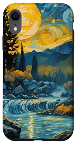Hülle für iPhone XR Fluss und die Sonne Landschaft Van Gogh inspiriertes Gemälde Kunstwerk von Graphical Art Design Ravness Era Souvenir