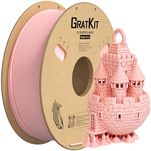GratKit Matt PLA Filament, PLA 3D Drucker Filament 1.75mm, Maßgenauigkeit+/-0.03mm, 1kg Spule, 3D Druck Filament, PLA Matte Macaron Hell Rosa von GratKit