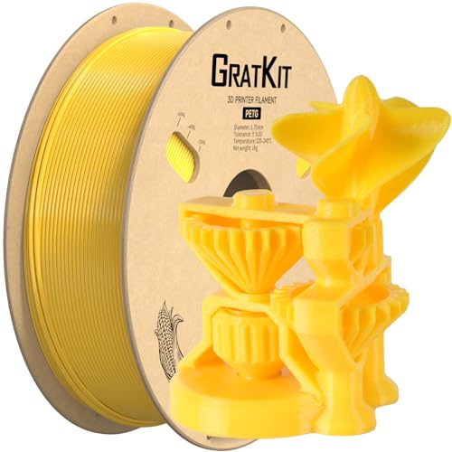 GratKit PETG 3D-Drucker Filament 1,75mm 1kg Spule, 3D-Druck Filament±0,03mm Präzision, Leicht zu drucken, Gleichmäßige Wicklung, Gelb von GratKit
