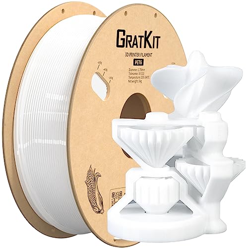GratKit PETG 3D-Drucker Filament 1,75mm 1kg Spule, 3D-Druck Filament±0,03mm Präzision, Leicht zu drucken, Gleichmäßige Wicklung, Weiß von GratKit