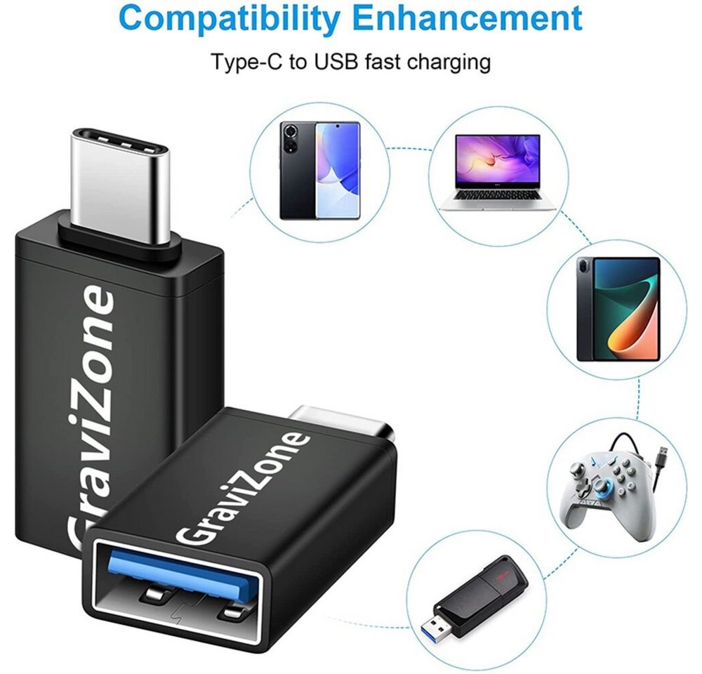 Gravizone USB-C auf USB-A Adapter 3.0 OTG USB-Stick für MacBook Samsung USB-Adapter USB Typ C zu USB-A von Gravizone