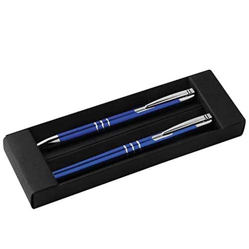 Metall Schreibset mit Gravur / Kugelschreiber + Rollerball / Farbe: blau von Gravur by Livepac Office