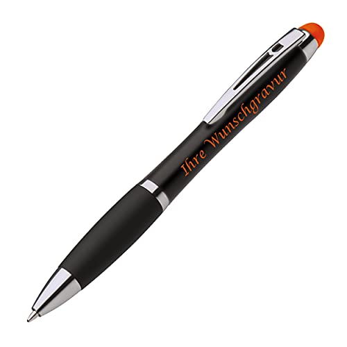 Touchpen Leucht-Kugelschreiber mit Gravur / Farbe: schwarz-orange von Gravur by Livepac Office