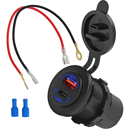 GRCFUMO CAR USB Port, 12 bis 24 V 60 W schnelle Ladevorgänge mit blauem Terminal, Zigaretten -Leichteradapter für Motorräder von Wohnmobilen Booten (Ladegerät mit 20 cm/7,9 Zoll Kabel) von Grcfumo