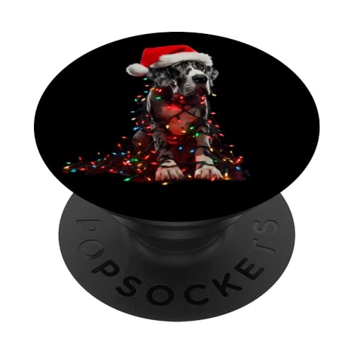 Deutsche Dogge mit Weihnachtsmütze und Weihnachtsbeleuchtung Hundebesitzer Mama PopSockets Klebender PopGrip von Great Dane Christmas Products