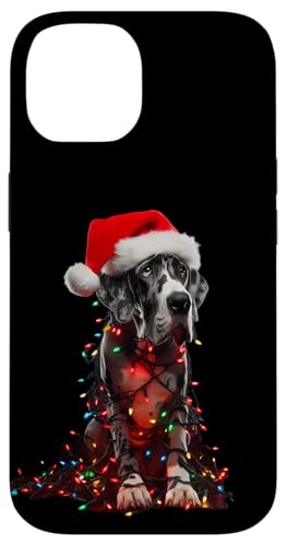 Hülle für iPhone 14 Deutsche Dogge mit Weihnachtsmütze und Weihnachtsbeleuchtung Hundebesitzer Mama von Great Dane Christmas Products