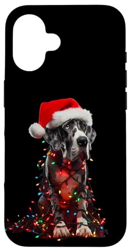 Hülle für iPhone 16 Deutsche Dogge mit Weihnachtsmütze und Weihnachtsbeleuchtung Hundebesitzer Mama von Great Dane Christmas Products