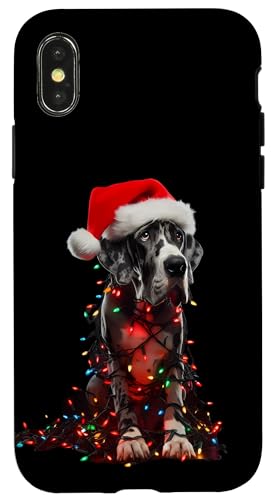 Hülle für iPhone X/XS Deutsche Dogge mit Weihnachtsmütze und Weihnachtsbeleuchtung Hundebesitzer Mama von Great Dane Christmas Products