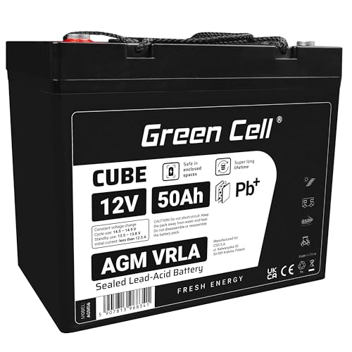 Green Cell® AGM 12V 50Ah Akku Vlies Batterie VRLA Blei Batterie Bleiakku Ersatzakku Akkubatterie Versorgungsbatterie Zyklenfest Wartungsfrei Caravan Camping Camper Solarpanel Solarbatterie von Green Cell