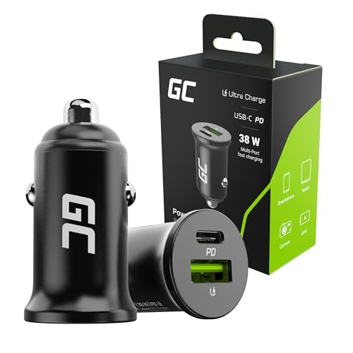 Green Cell KFZ-Ladegerät 2-Port Zigarettenanzünder USB Auto Adapter Handy Ladegerät Car Charger Power Delivery Ultra Charge kompatibel mit iPhone Samsung Xiaomi GPS (38W, USB-C USB-A) von Green Cell