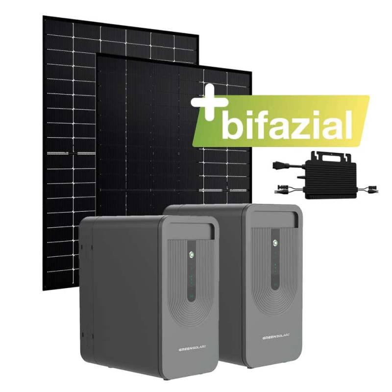 Balkonkraftwerk Basic 880/800 bifazial mit Balkonkraftwerkspeicher 3. Generation Basis und Erweiterung 4,48 kWh von Greensolar