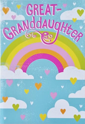 Greeting Card Wishes And Adding Lots of Love - Because You're Nice in Every Way - Happy Birthday Great-Granddaughter with Rainbow and Hearts von Greeting Card