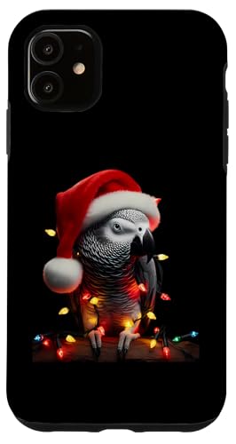 Hülle für iPhone 11 Grauer Papagei mit Weihnachtsmütze und Weihnachtsbeleuchtung von Grey Parrot With Santa Hat And Christmas Products