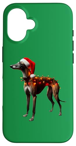 Hülle für iPhone 16 Windhund Weihnachtsmannmütze Weihnachtsbeleuchtung Hundebesitzer Mama Papa Liebhaber von Greyhound Christmas Products