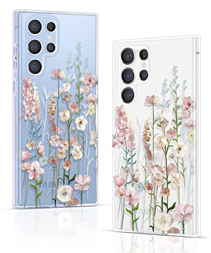 Gronda Hülle für Samsung Galaxy S22 Ultra Hülle Transparent Handyhülle Vergilbungsfrei mit Rosa Blumen Handy case Stoßfest Dünne Bumper schutzhülle Kompatibel mit Samsung Galaxy S22 Ultra 5G 6.8 Zoll von Gronda