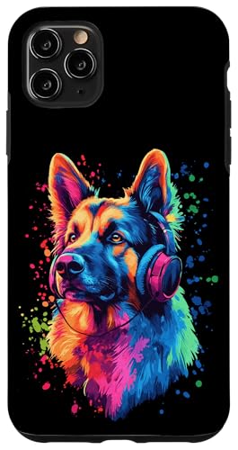 Hülle für iPhone 11 Pro Max Groovy German Shepherd Art trägt Kopfhörer von Groovy Animal Apparel