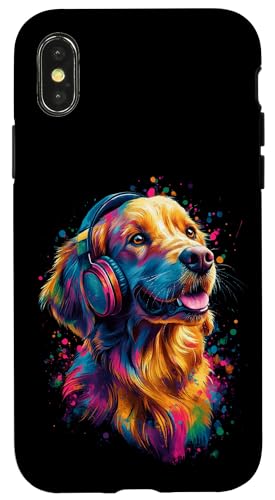 Hülle für iPhone X/XS Golden Retriever Art trägt Kopfhörer von Groovy Animal Apparel