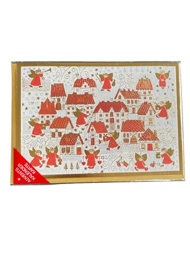 GrosseJewels Mini Adventskalender als Karte zur Weihnachten - hochwertige Grußkarte mit 24 Türchen, inkl. goldenem Umschlag (Glitzerndes Dorf), Din A6 von GrosseJewels