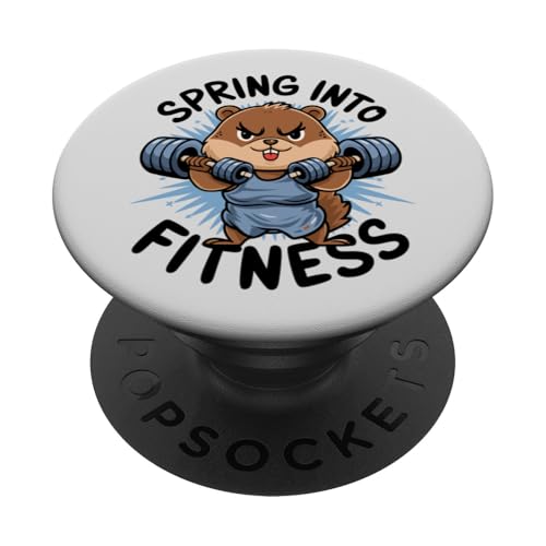 Spring Into Fitness Süßes Murmeltier mit Hanteln PopSockets Klebender PopGrip von Groundhog Day Funny Gifts by NLTS