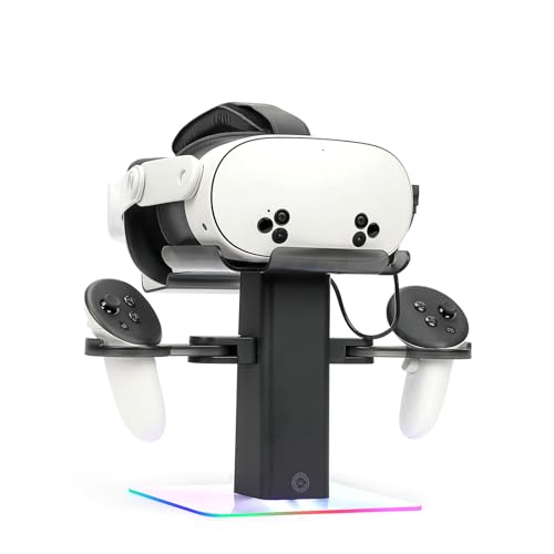 Growalleter Ladestation-Dock für Oculus/Meta Quest 3S/Quest 3/Quest 2/Quest Pro Zubehör, LED-RGB-Licht, vertikaler Ladeständer und Controller-Halter – nur Laden für VR-Headset (Schwarz) von Growalleter