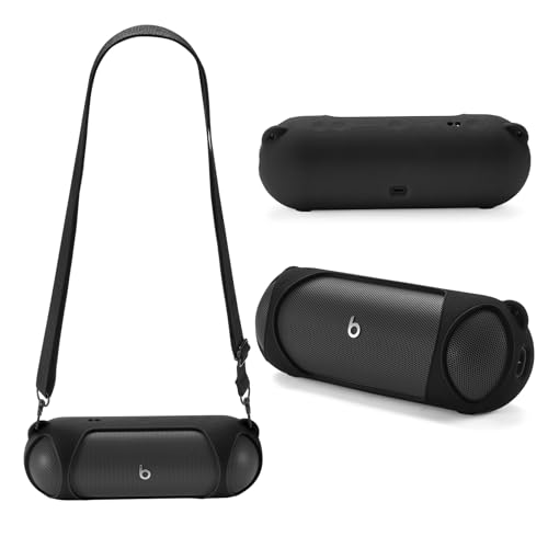 Tragbare Silikonhülle für Beats Pill Bluetooth-Lautsprecher, Reise-Tragetasche mit verstellbarem Schultergurt (schwarz) von Growalleter