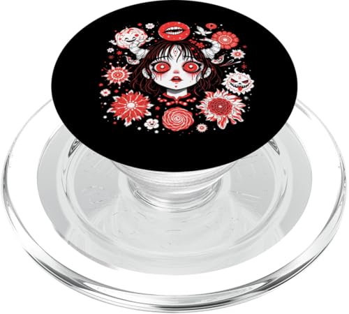 Horror Anime Manga Girl I Gothic Outfit I Japanisches Chibi PopSockets PopGrip für MagSafe von Gruseliges Yokai Mädchen I Fantasy Kawaii Ästhetik