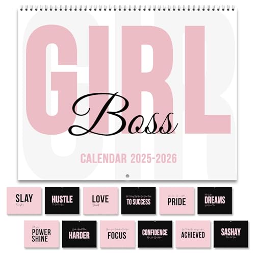 GuassLee Wandkalender 2025 Girl Boss, 18 Monate, vertikaler Wandkalender von 2025 Jan-2026, Jun, 27,9 x 35,6 cm, hängender Monatsplaner, Wand mit motivierenden Zitaten für müde Frauen von GuassLee