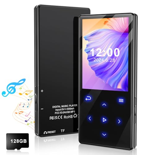 Gueray 128GB Bluetooth MP3-Player Tragbarer MP3 Player Digitaler Musikspieler mit HiFi-Sound Eingebauter FM-Radio Lautsprecher Unterstützung Sprachrekorder TF-Karte von Gueray