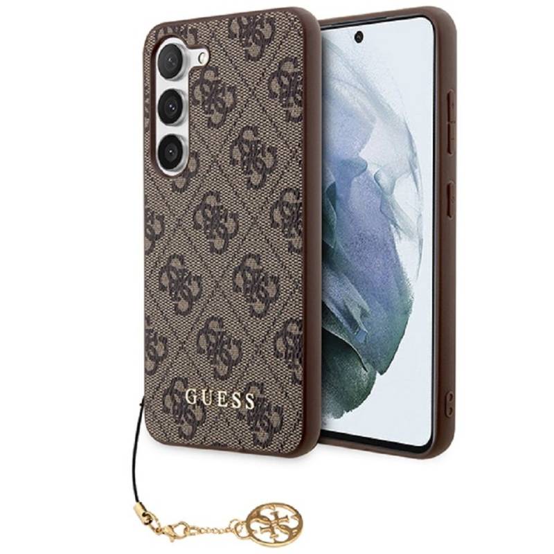 Guess Handyhülle Case Samsung Galaxy S23 Kunstleder braun Kette goldfarbig 6,1 Zoll, Kantenschutz von Guess