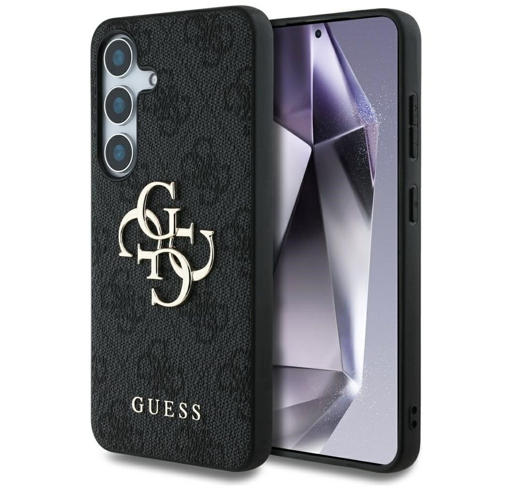 Guess Handyhülle Galaxy S25 Plus Kunstleder grau mit goldfarbenen Logo 6,7 Zoll, Kantenschutz von Guess