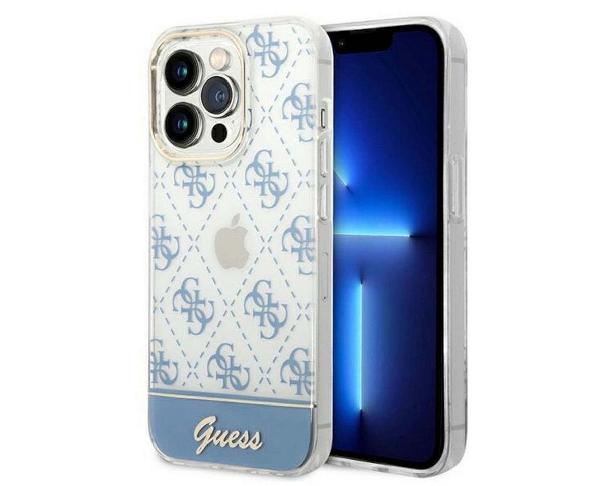 Guess Handyhülle Guess 4G Pattern Script Collection Hardcase Hülle Cover für Apple iPhone 14 Pro Max Blau von Guess