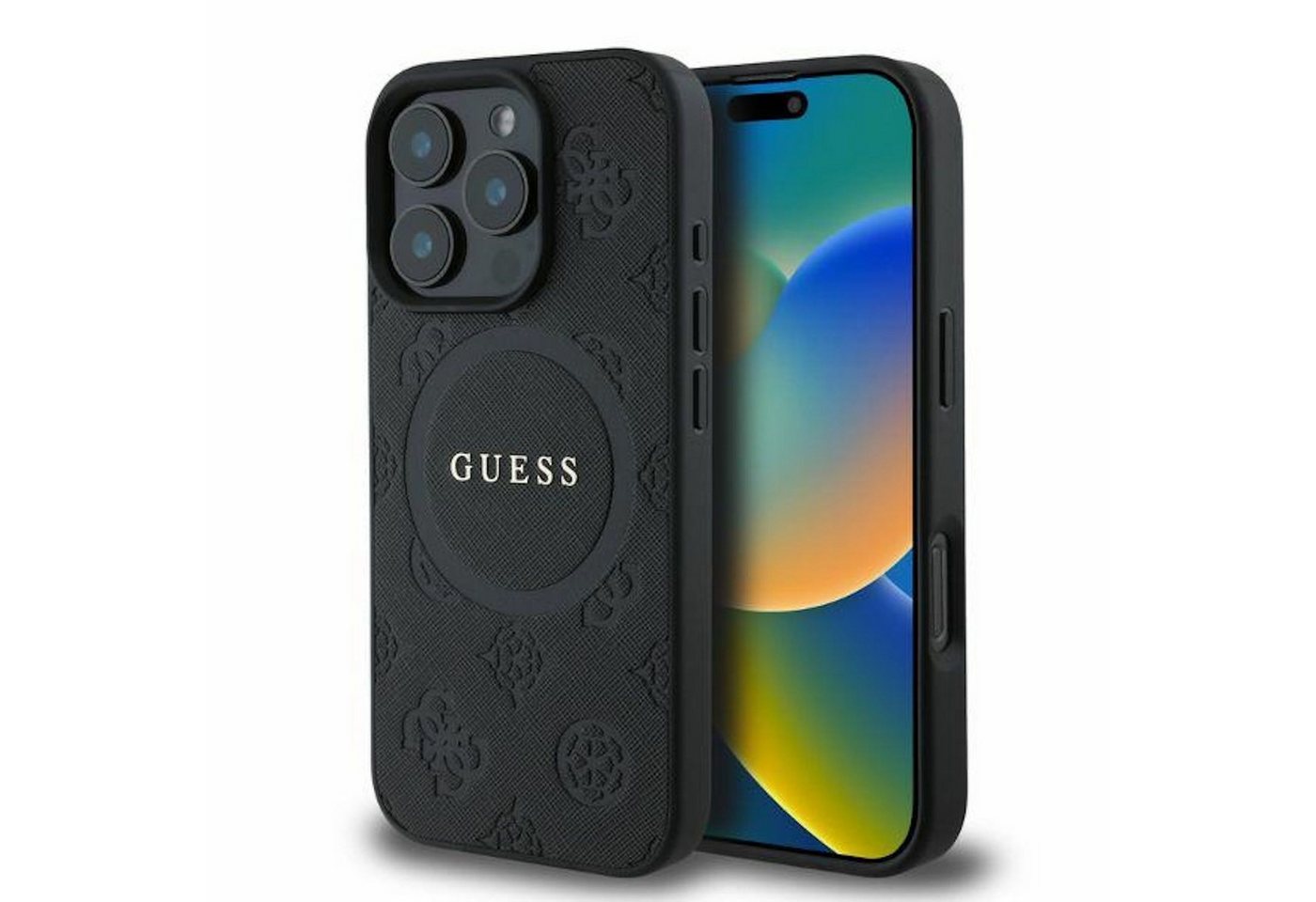 Guess Smartphone-Hülle GUESS Apple iPhone 16 Pro Saffiano Peony Classic Logo Design MagSafe von Guess