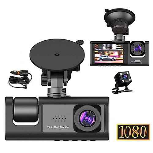 Dashcam Vorne und Hinten Innen, 1080P FHD DREI-Kanal-Dashcam für Autos, WDR, G-Sensor, Loop-Aufnahme, Parküberwachung, 24-Stunden-Aufnahme von Gugxiom