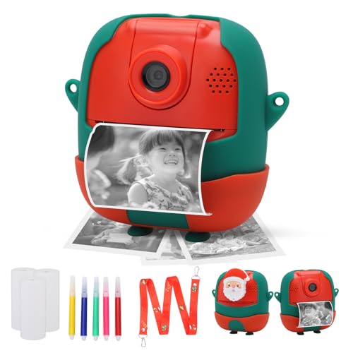 Gugxiom Instant Camera Children, Objektiv 180° Flip, Digitalkamera Kinder with 32GB Card & Printing Paper, 2 Inch Screen, Birthday for 3 4 5 6 7 8 9 10 Years Girls Boys (Weihnachten) von Gugxiom