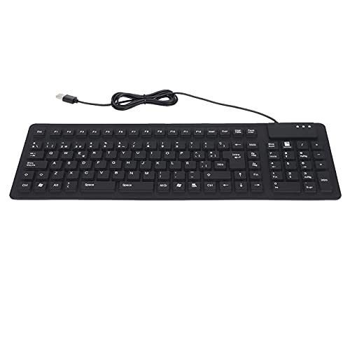 Gugxiom Spanische Tastatur mit 105 Tasten, USB-Kabel-Tastatur, Faltbar, Leise, Wasserdicht, Staubdicht, Weiche Silikon-Tastatur für PC, Desktop, Laptop von Gugxiom