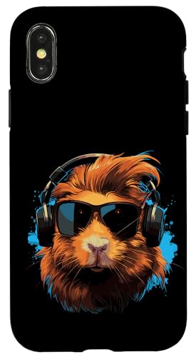 Hülle für iPhone X/XS Meerschweinchen hört Musik mit Kopfhörern von Guinea pig pet love