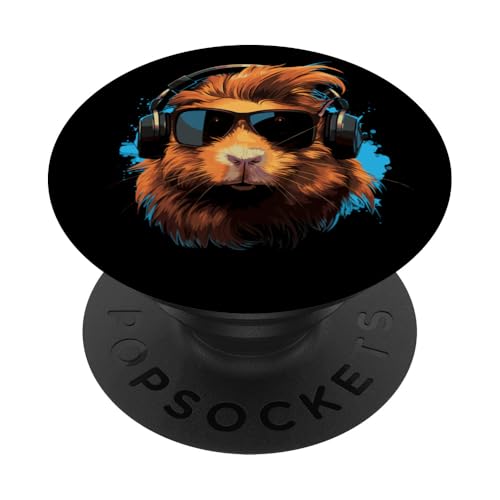 Meerschweinchen hört Musik mit Kopfhörern PopSockets Klebender PopGrip von Guinea pig pet love