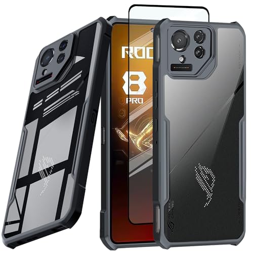 Guizzcg für ASUS ROG Phone 8 Pro 5G Hülle, [Vergilbungsfrei] Soft TPU Stoßstange + Transparent Acryl Handyhülle Airbag Schutzhülle Sturzfest [1 Stück Schutzgla],Schwarz von Guizzcg