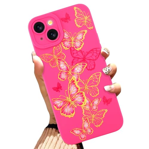 Gukalong Silikon-Schutzhülle für iPhone 15 (6,1 Zoll, 2023), Rosa-Gold, Schmetterling-Design, schlanke Handyhülle, weiches TPU, strapazierfähig, stoßfest, kratzfest, niedliche Schutzhülle für Damen, von Gukalong