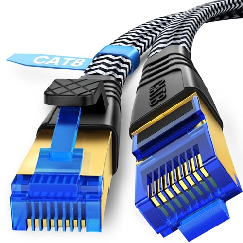 Gulemfy Cat 8 Netzwerkkabel 3m, 40Gbps LAN Kabel, Ethernet Kabel 2000MHz S/FTP RJ45 Gigabit NylonPatchkabel, Geflochten Flach Hochgeschwindigkeit für Router Switch Xbox Modem PC PS5 von Gulemfy