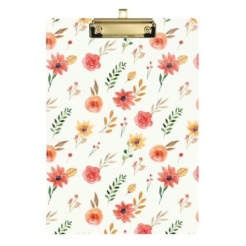 Klemmbrett Ordner Vintage Blumen Rustikal Rot Beige Wasserdicht Private Klemmbrett für Schüler Lehrer 12 x 9 mit Metallclip von GuoChe