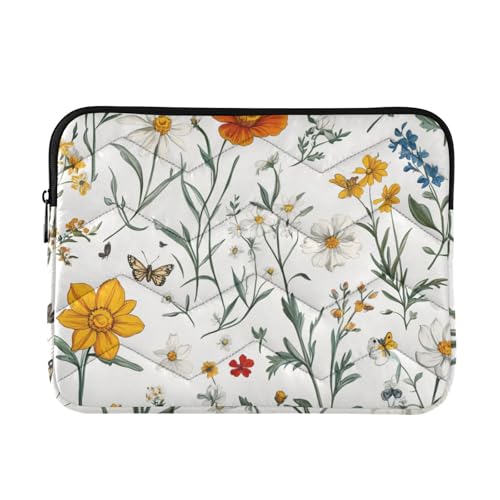 Laptop-Hülle, 33-35,6 cm, coole Laptop-Hülle, Blumen, Gänseblümchen, Schmetterlinge, Weiß, Reise-Laptop-Tasche, Handtasche für Arbeit, Reise von GuoChe