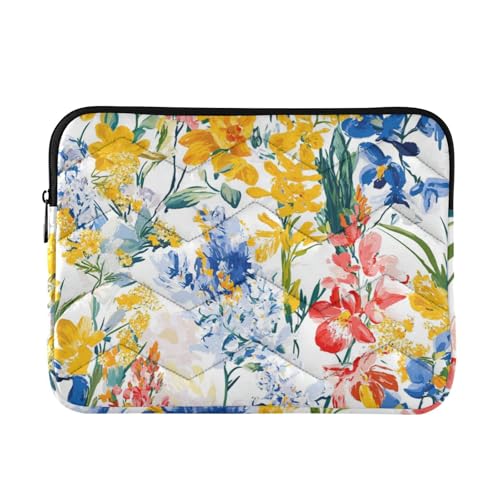 Laptop-Hülle, wasserabweisend, Art-Deco, bunte Blumen, weiße Tasche mit Reißverschluss, für Arbeit und Reise von GuoChe