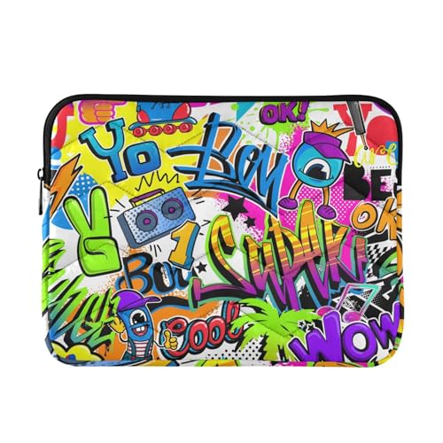 Laptop-Hülle für 13-14 Zoll (33 - 35,6 cm), tragbare Hülle für Laptop, 1970er-Jahre, Disco, Retro, Grunge-Graffiti, Reise-Laptop-Tasche für Arbeit und Reise von GuoChe