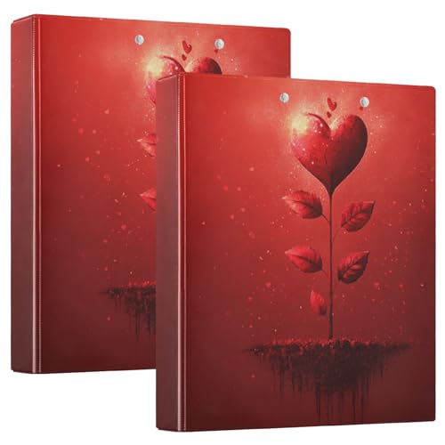 Red Love You Plant Valentine's Day 1 und 1/2 Zoll Notizbuch, 3 Ringe, Ordner mit Tascheneinband, 1/2er-Pack, ästhetischer Ordner, 200 Blatt von GuoChe